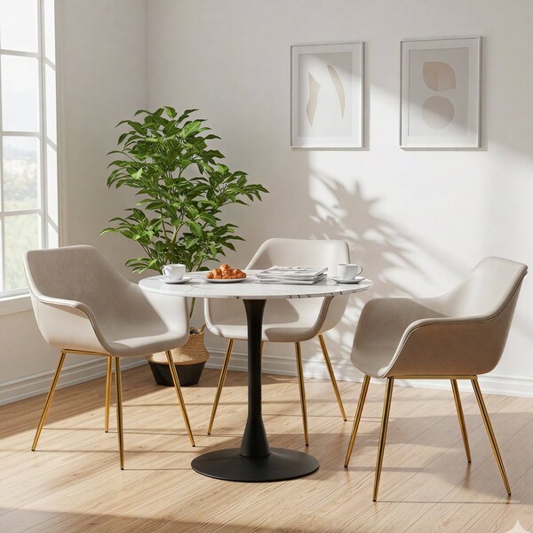 Leisuremod Markley Modern Leather Dining Arm Chair With Gold Metal Legs Light Grey, 4PK ECG26LGR4 - main
