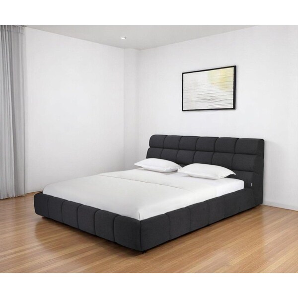 Homeroots Dark Gray Tufted Linen Blend Upholstered King Bed Frame 606417 - main
