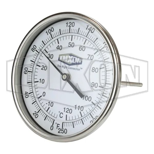 Dixon Bi-Metal Adjustable Thermometer, 5 in, 1/2 in MNPT, 4 in L Stem, 0 to 250DegF 52040064 - main