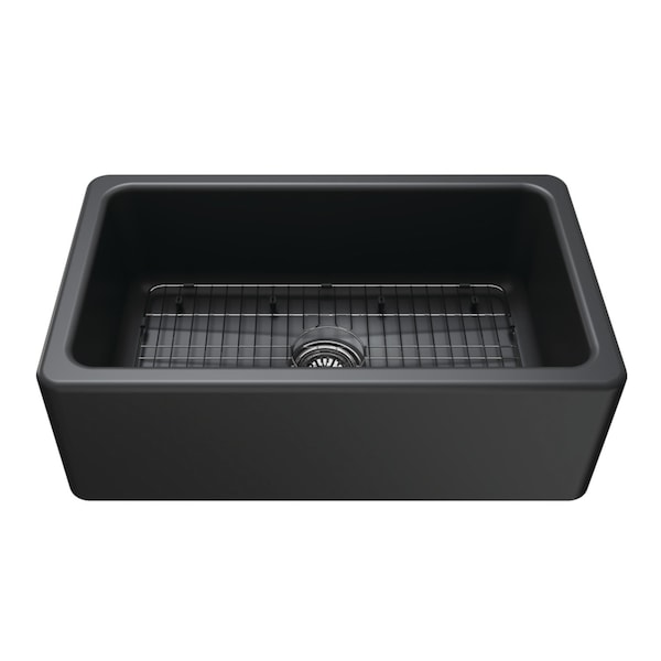 Kingston Brass 30" Fireclay Single Bowl Farmhouse Kitchen Sink with Bottom Grid and Strainer, Matte Black KGPF311910KBC - main