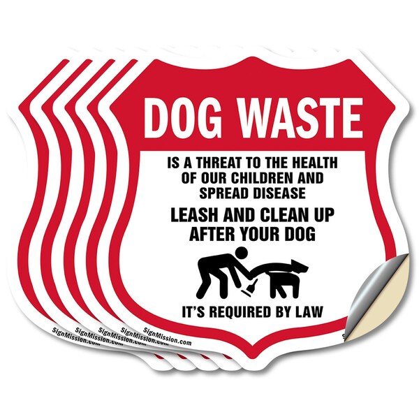 Signmission Dog Poop Shield Sign Dog Waste Is A Thre, 6 inch X 6 inch, Vinyl Decal, 5PK SHI-D-5PACK-6-374 - main