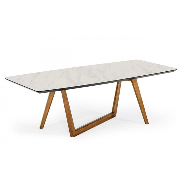 Homeroots 91" White And Brown Stone Trestle Base Dining Table 486041 - main