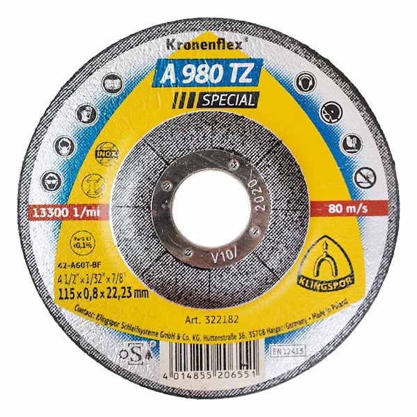 Klingspor Cut-off Wheel A 980 TZ, 5" x 1/32 x 7/8", 25PK A980TZ1250.822D - main
