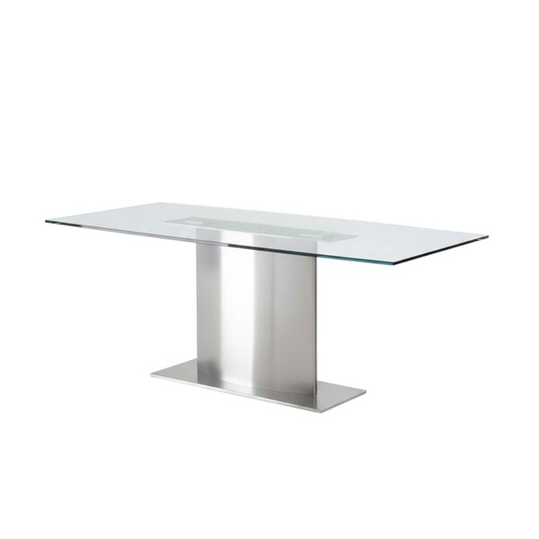 Homeroots 71" Clear And Silver Glass And Metal Pedestal Base Dining Table 555184 - main