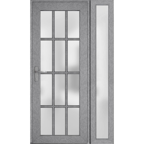 Vdomdoors Front Exterior Prehung FiberGlass Door Frosted Glass / Manux 8312 Grey Ash / Sidelight Exterior Win MANUX8312EXD-SS-W36+12 x H80-RH - main