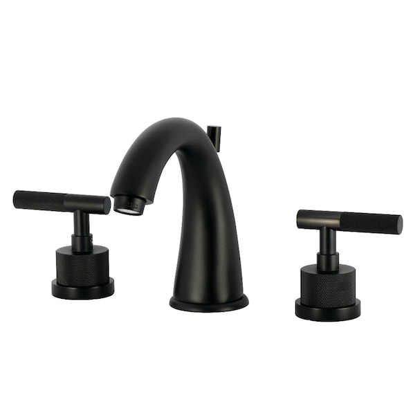 Kingston Brass Widespread Bathroom Faucet with Knurled Handle and Brass Pop-Up, Matte Black KS2960KNL - main