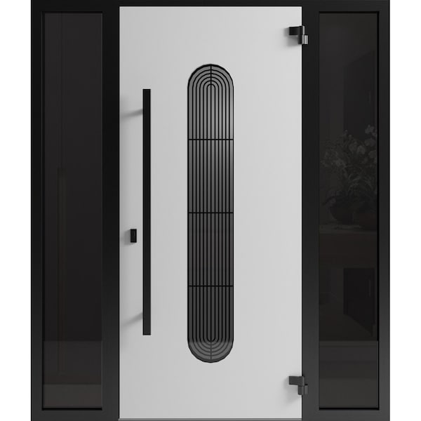 Vdomdoors Front Exterior Aluminum Door Ronex0521 Black Prehung Entry Steel Metal Modern Painted W12+36+12xH80 RONEX0521EXD-BLK-W12+36+12xH80-RH-I - main