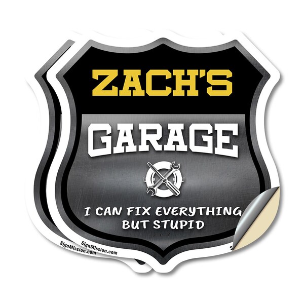 Signmission Zach's Garage I Can Fix Everything But Stupid, 6 inch X 6 inch, Vinyl Decal, 2PK SHI-D-2PACK-6-490-ZACH - main