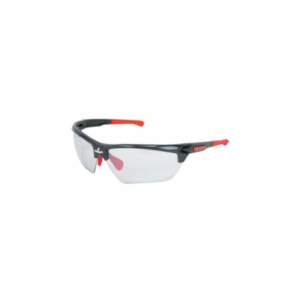 Mcr Safety Dominator DM3 Safety Glasses, Polycarbonate Clear Lens, MAX3, Gun Metal Polycarbonate/Red TPR, 12PK 135-DM1310P - main