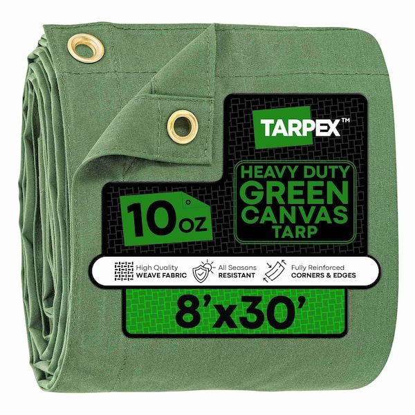 Tarpex Heavy Duty Tarp, 8 ft x 30 ft, Green, Canvas CTG10-TA-830 - main