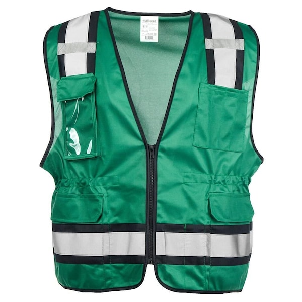 Jj Keller High Visibility Safety Vest with Pockets, Zipper Closure, Reflective Strips, Green, L/XL 77795 - main