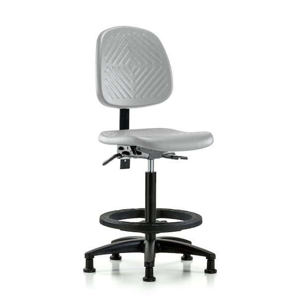 Blue Ridge Ergonomics Poly Chair - High Bench Height with Medium Back, Black Foot Ring, & Stationary Glides in Gray Poly PHBCH-MB-RG-T0-A0-BF-RG-GRY - main