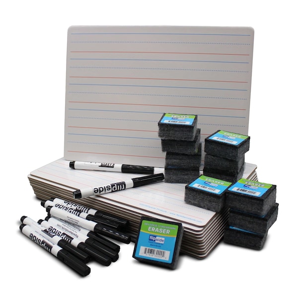 Flipside 9 x 12 Two Sided Magnetic Red & Blue Ruled/Magnetic Dry Erase Boards, Erasers, Markers Class PK12 19076 - main