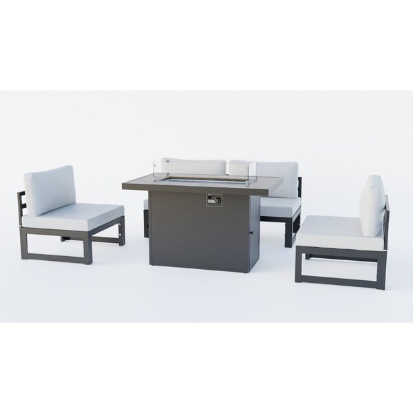 Leisuremod Chelsea 5-Pc Aluminum Sectional & Fire Pit Set, Weather-Resistant, 6-Person CSFBL-4LGR - main