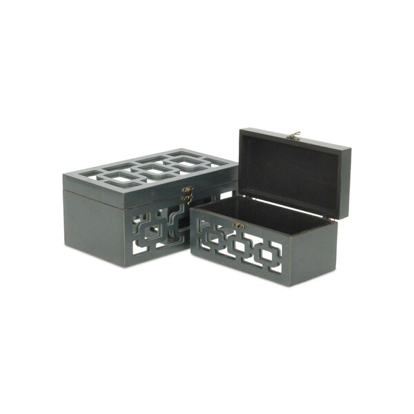 Homeroots Set of Two Black And White Wood And Mirrored Glass Box With Lid, 2PK 489375 - main