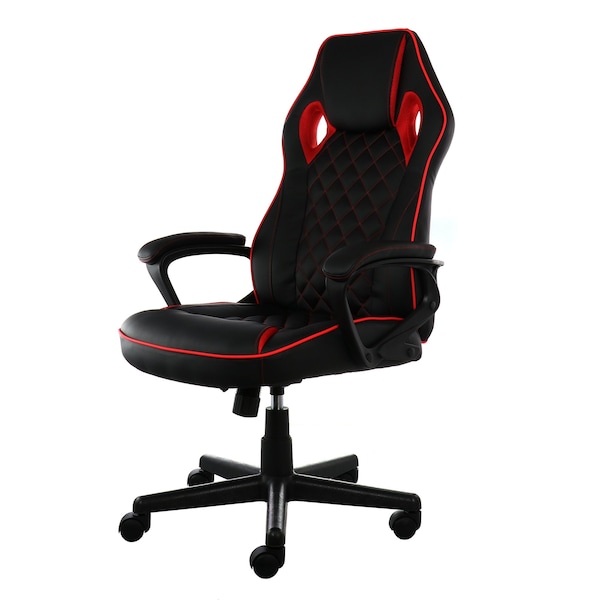 Elama High Back Adjustable Faux Leather Office Chair in Black and Red Trim ELM-F-001 - main