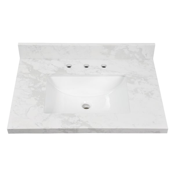 Kingston Brass 31" x 22" Quartz Vanity Top with Rectangular Sink, 8" Faucet Drillings, Quartz White KVPB3122W38CR - main