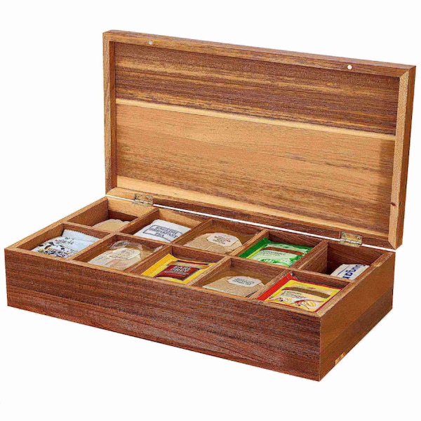 Megachef Acacia Wood 14.25 x 7.5 Inch 10 Compartment Tea Box 750122161M - main