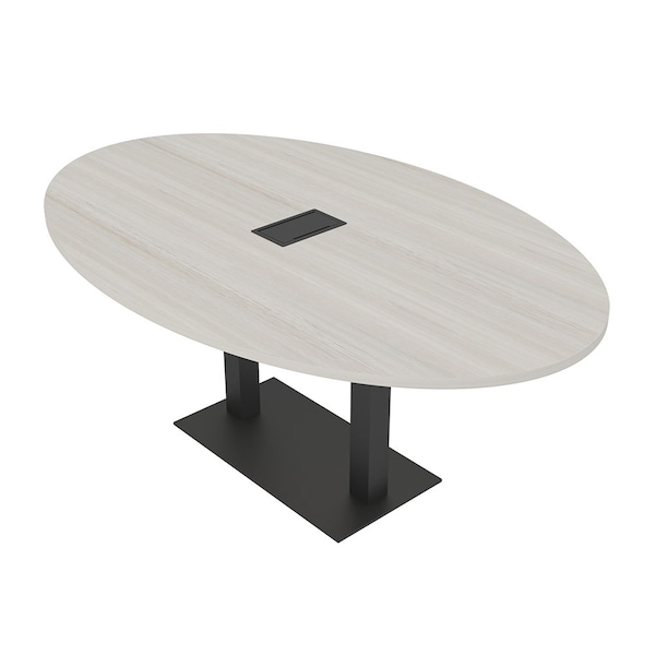Skutchi Designs Oval Conference Table With Power Unit, 48 in W, 84 in L, Ivory HAR-OVL-48X84-DOU.BK-K458-EBLK - main
