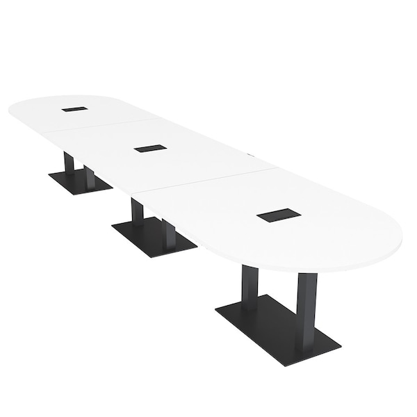 Skutchi Designs Racetrack Conference Table With Power, 48 in W, 192 in L, White HAR-RAC-48X192-DOU.BK-W960-EBLK - main