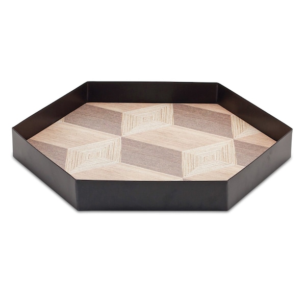 Homeroots Set of Three Natural and Black Hexagon Iron Serving Tray 516329 - main