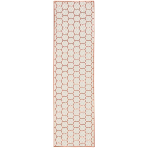Homeroots 8' Coral And Ivory Geometric Indoor Outdoor Runner Rug 564051 - main