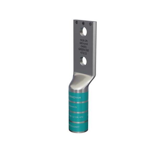 Burndy 600 kcmil, CU, 2 Hole, 1/2 Stud, 1-3/4 IN Spacing, Long Barrel YA362N - main