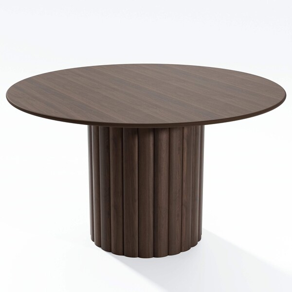 Homeroots 52" Brown Wood Pedestal Base Round Top Dining Table 720648 - main