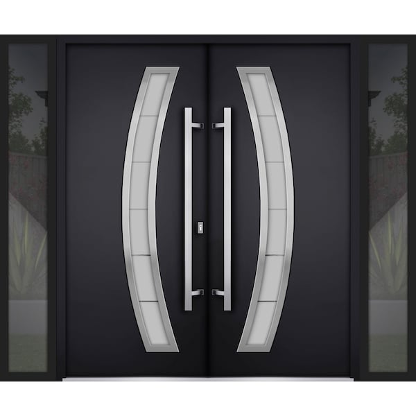 Vdomdoors Steel Double Doors Deux 6500 Black 2 Sidelight Exterior Windows Stainless Inserts Single Modern Pai DEUX6500DEXD-BLK-RH-W14+72+14 x H80 - main