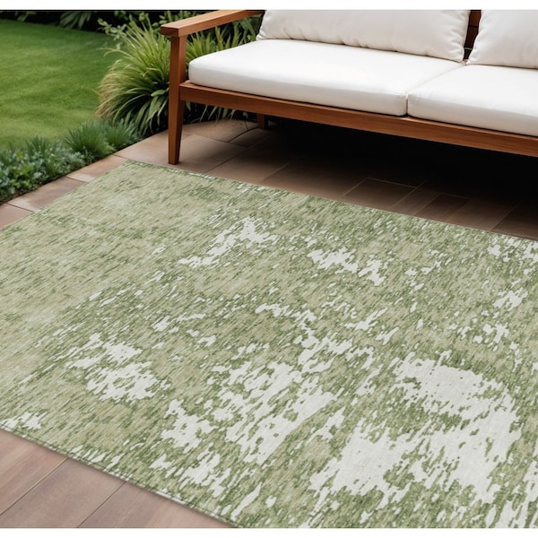 Homeroots 10' X 14' Sage And Ivory Abstract Washable Indoor Outdoor Area Rug 612706 - main