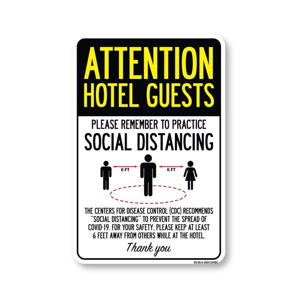 Signmission Public Safety, Hotel Guests Practice Social Distancing, 24in X 18in Aluminum, OS-NS-A-1824-25404 OS-NS-A-1824-25404 - main