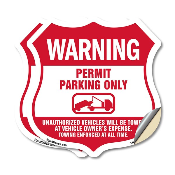 Signmission No Parking Without Permit Shield Sign Wa, 18 inch X 18 inch, Vinyl Decal, 2PK SHI-D-2PACK-18-398 - main