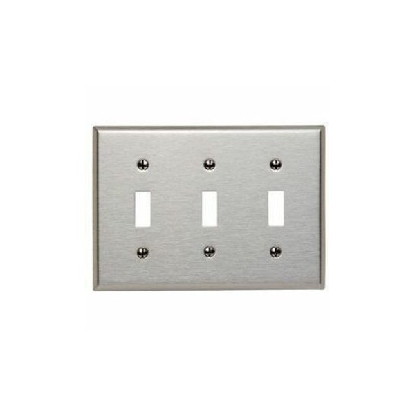 Leviton Switch Wallplate, Standard Size, Gang 3, Brushed Stainless Steel 84011-40 - main