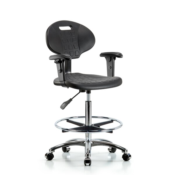 Blue Ridge Ergonomics Erie Hi Bench Chair, Chrome, AA, CF, Casters, 2-Way Adjustable, 24" to 34" Height, Black; Blue BR-TPHBCH-CR-A1-CF-CC - main