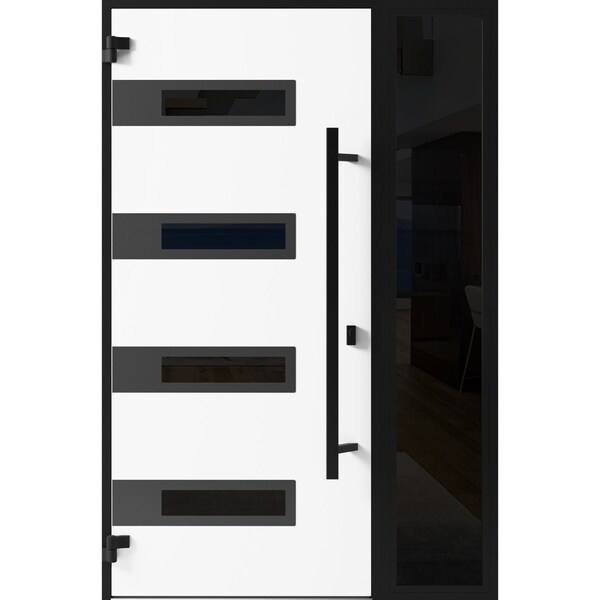 Vdomdoors Front Exterior Prehung Steel Door Ronex0131 Grey Sidelight Exterior Window Sidelite Entry Metal RONEX0131EXD-GRE-W36+16 X H80-RH-I - main