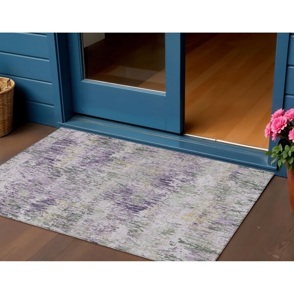 Homeroots 3' X 5' Lavender And Purple Striped Washable Indoor Outdoor Area Rug 609552 - main