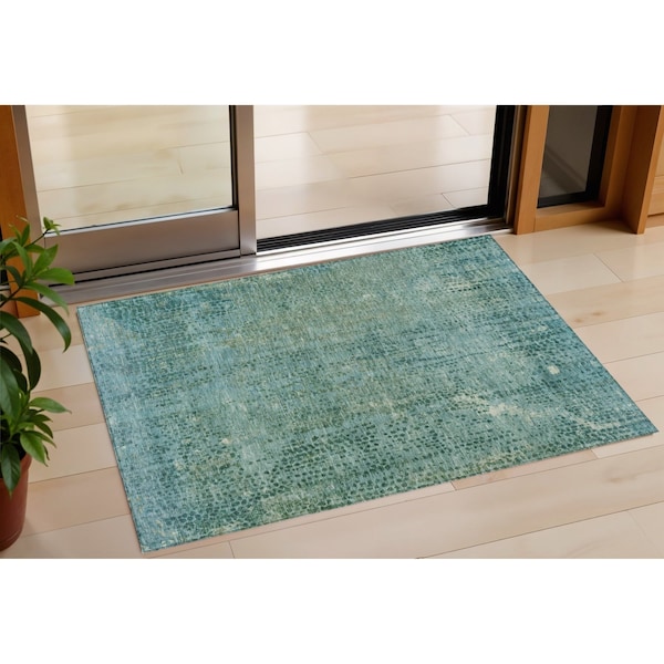 Homeroots 3' X 5' Teal Blue And Ivory Abstract Washable Indoor Outdoor Area Rug 631101 - main