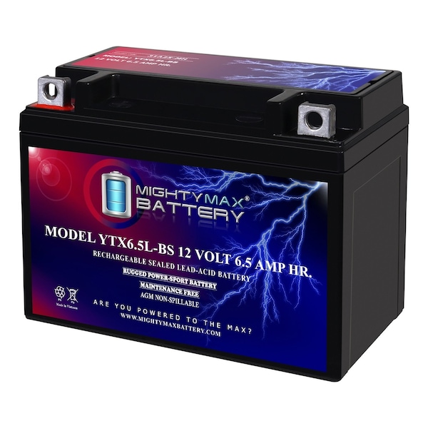 Mighty Max Battery YTX6.5L-BS - 12 Volt 6.5 AH, 70 CCA, Rechargeable Maintenance Free SLA AGM Motorcycle Battery MAX4148359 - main