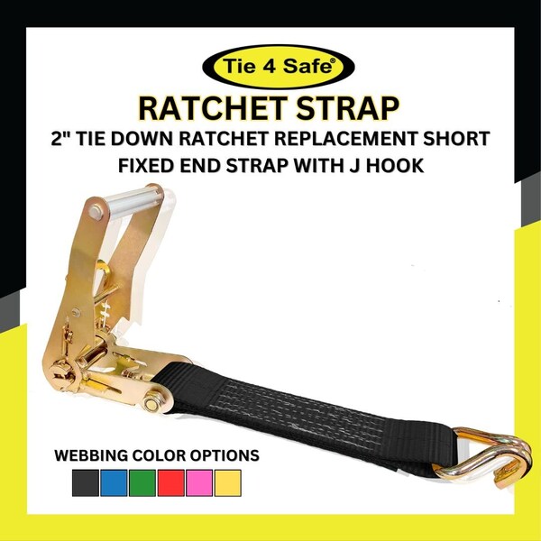 Tie 4 Safe 2'' x 10' Side Mount Wheel Net Tie Down Kit w/ Wire J Hook. WLL: 3,333 LBS Black, 4PK RT04CK-5210-W5W9-BLK-BW02P-BLK-4 - main