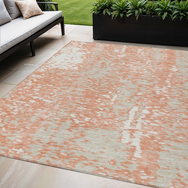 Homeroots 5' X 8' Coral And Ivory Abstract Washable Indoor Outdoor Area Rug 612924 - main