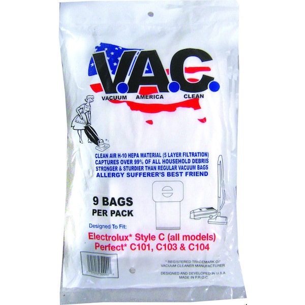 Vacuum America Clean Fits Perfect C101/C103, Electrolux Canister Type C H-10 HEPA Filtration, 9PK VAC 15 - main