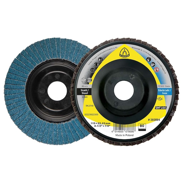 Klingspor SMT Flap Disc 105, 40 Grit, 4-1/2 in x 7/8 in Bore, T27, 10PK SMT105040115022 - main