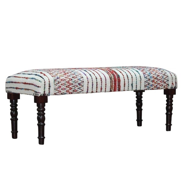 Homeroots 47in Ivory Red and Pink Black Leg Chevron Stripe Upholstered Bench 483467 - main