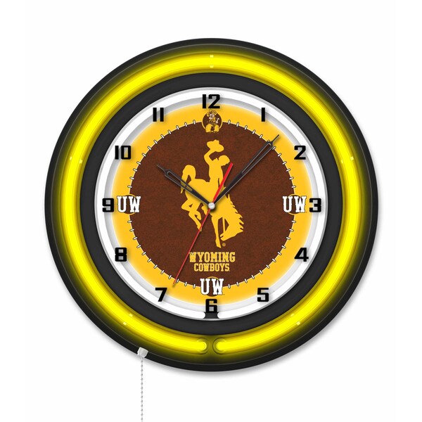 Holland Bar Stool University of Wyoming 19 Double Neon Wall Clock Clk19BK - main