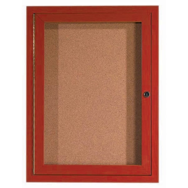 Aarco Enclosed Natural Pebble Grain Cork Bulletin Board w/ Cherry Wood Look Finish Al Frame, 24''Hx18''W DCCW2418R - main