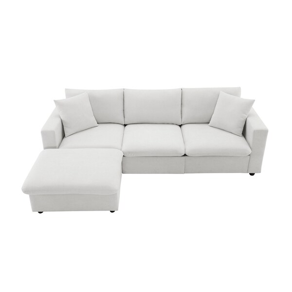 Homeroots 65" White Fabric Modular Sleeper Sofa With Ottoman 568298 - main