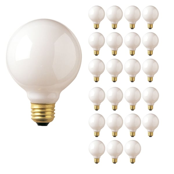 Bulbrite 25W Dimmable White G25 Incandescent Light Bulbs, Medium E26 Base, 2700K, 24PK 861053 - main