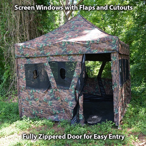 King Canopy 2in1 Hunting Blind & Instant Pop Up Tent 10ftx10ft, 1.5in Hexagon Alum Frame, Camouflage HBA10X10 - main