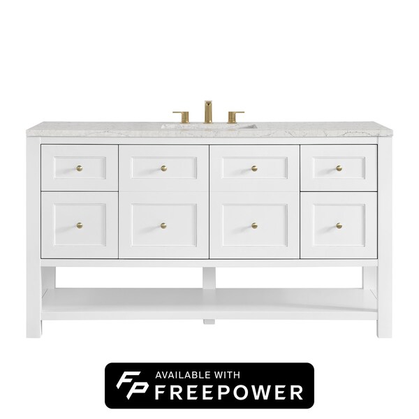 James Martin Vanities Breckenridge 60 in. Single Vanity, Bright White, w/ 3 CM Eternal Jasmine Pearl Silestone Top 330-V60S-BW-FEJP - main