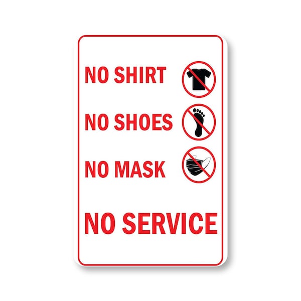 Signmission Public Safety, No Shirt No Shoes No Mask No Service All Red, 5in X 3.5in Decal, OS-NS-D-35-25355 OS-NS-D-35-25355 - main